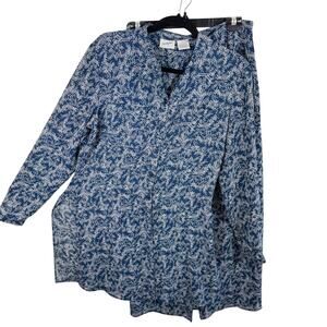 Jacqueline Ferrar Vintage Blue White Floral Long Sleeve Blouse Midi Skirt Set 10